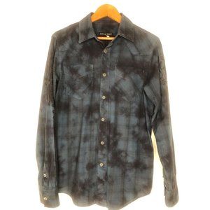 AFFLICTION BLUE TIE DYED DISTRESSED BUTTON DOWN SHIRT - SIZE MEDIUM